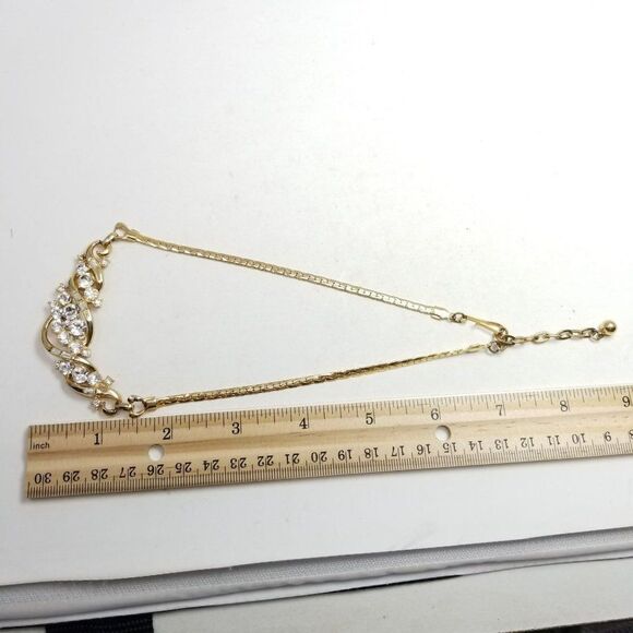 Vintage Gold Tone and Rhinestone Collar Style Necklace Adjustable Length, Estate - Picture 6 of 7